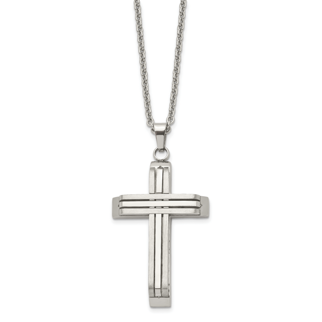 Chisel Stainless Steel Brushed and Polished Cross on a 22 inch Cable Chain Necklace