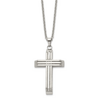Chisel Stainless Steel Brushed and Polished Cross on a 22 inch Cable Chain Necklace