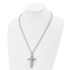 Chisel Stainless Steel Brushed and Polished Cross on a 22 inch Cable Chain Necklace