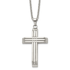Chisel Stainless Steel Brushed and Polished Cross on a 22 inch Cable Chain Necklace