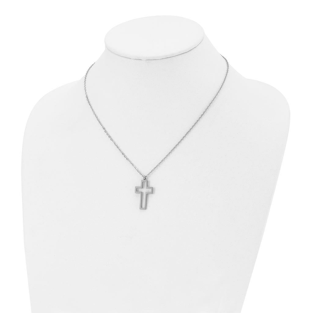 Cut-Out Cross Pendant Necklace in Stainless Steel