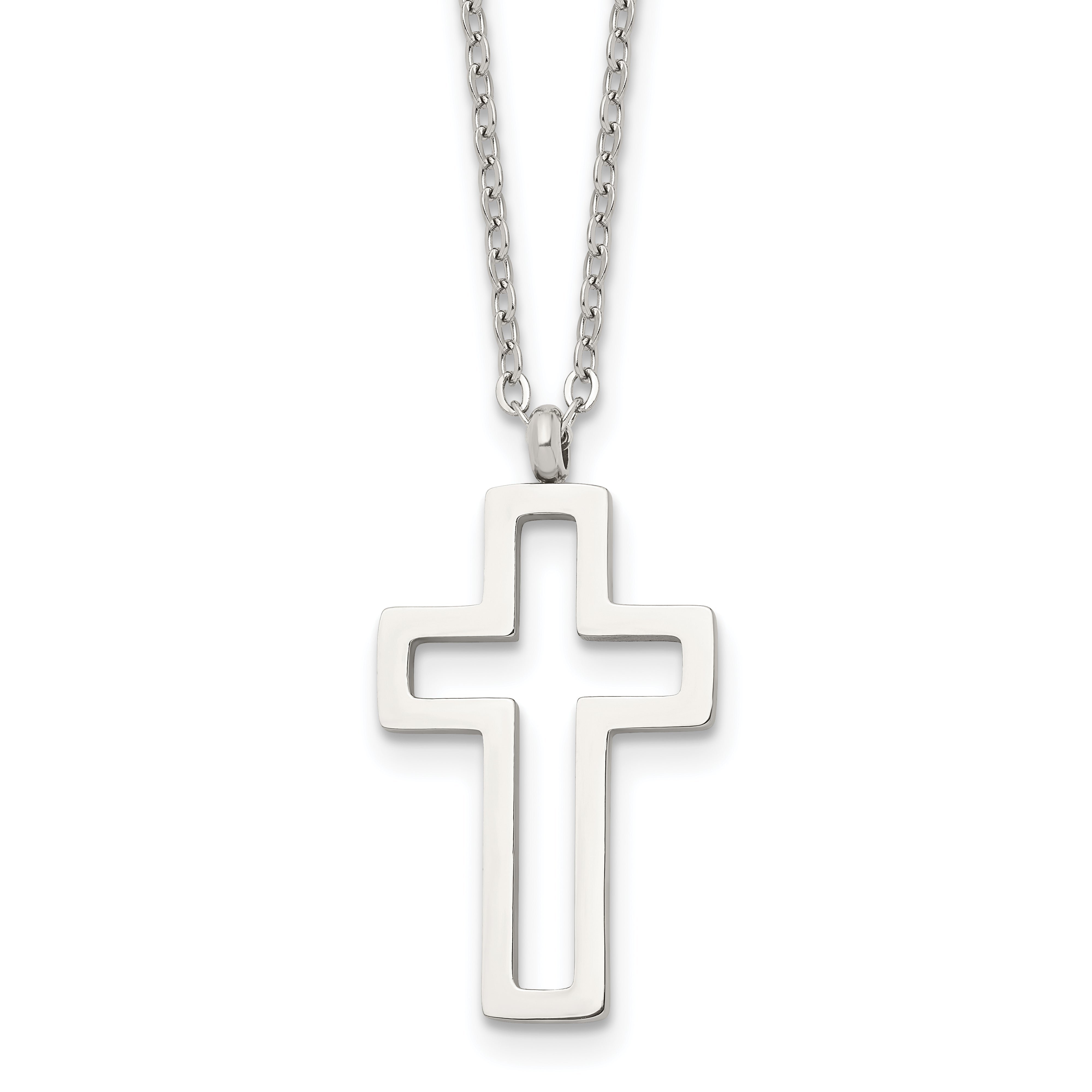 Chisel Stainless Steel Polished Cut-out Cross Pendant on a 17.5 inch Cable Chain Necklace Main image