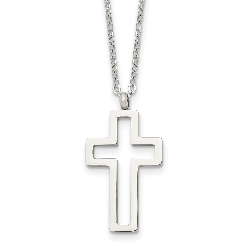 Chisel Stainless Steel Polished Cut-out Cross Pendant on a 17.5 inch Cable Chain Necklace