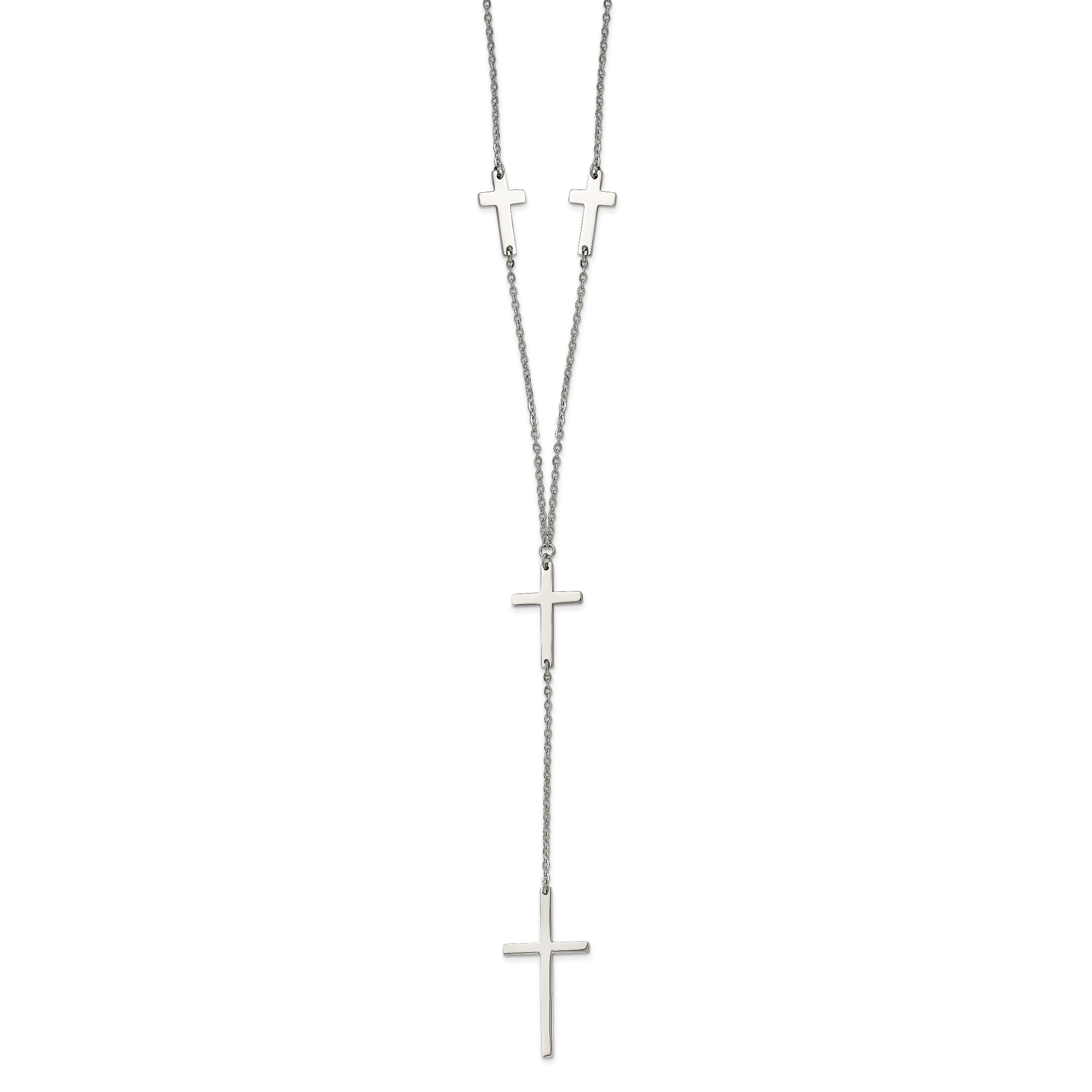 Stainless Steel Polished Cross Dangle Slip on 30in Necklace