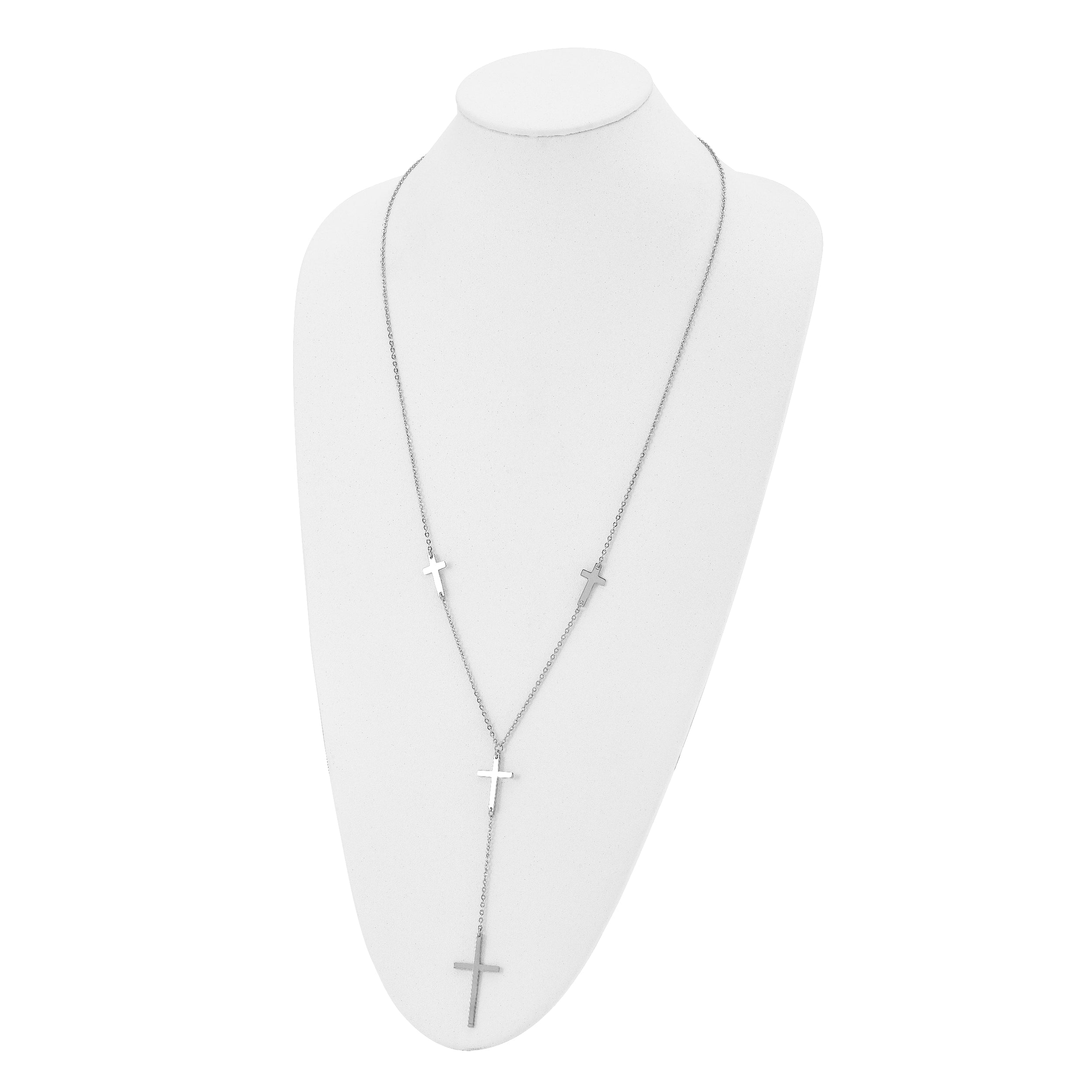Stainless Steel Polished Cross Dangle Slip on 30in Necklace