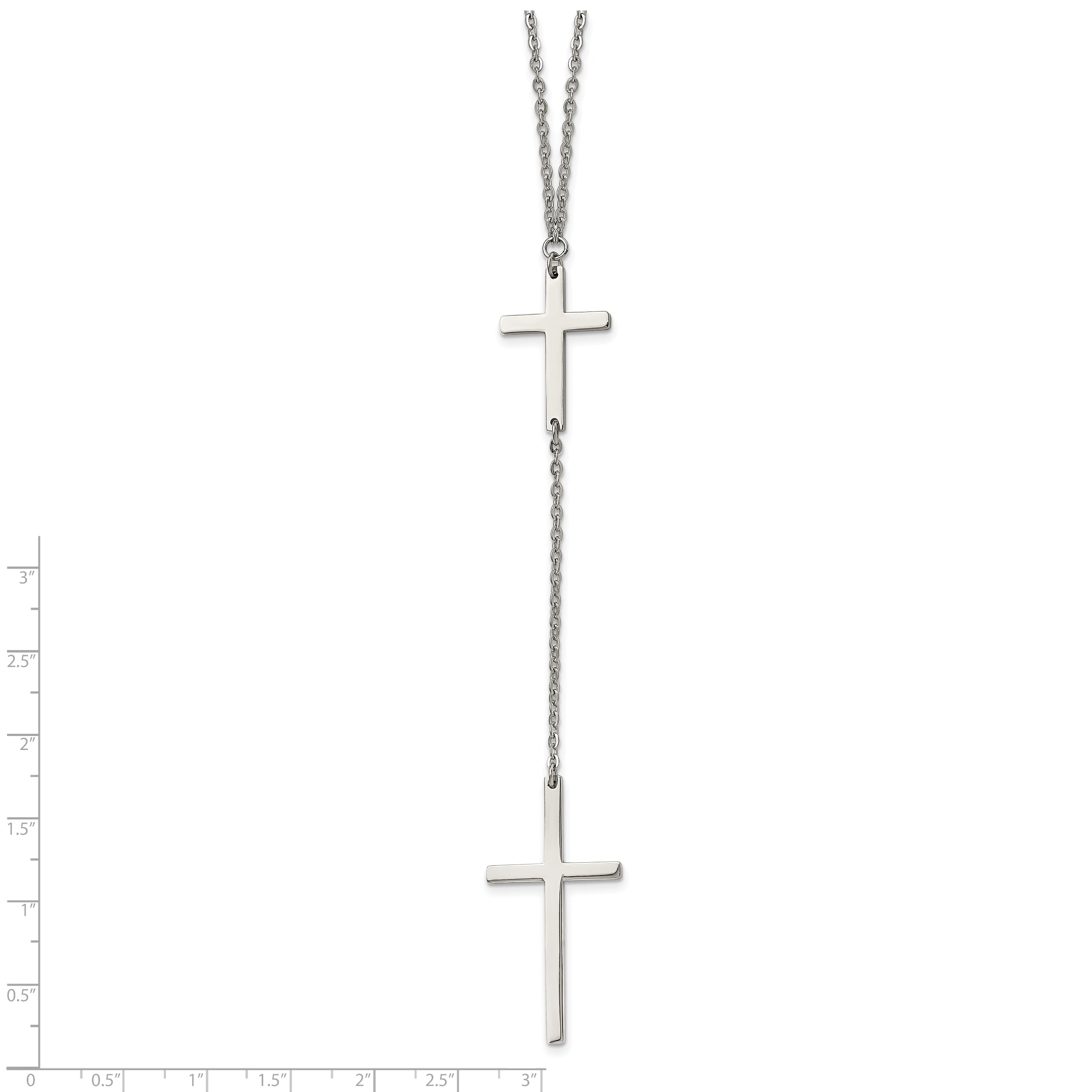 Stainless Steel Polished Cross Dangle Slip on 30in Necklace