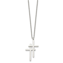 Stainless Steel Polished Double Cross 18in Necklace