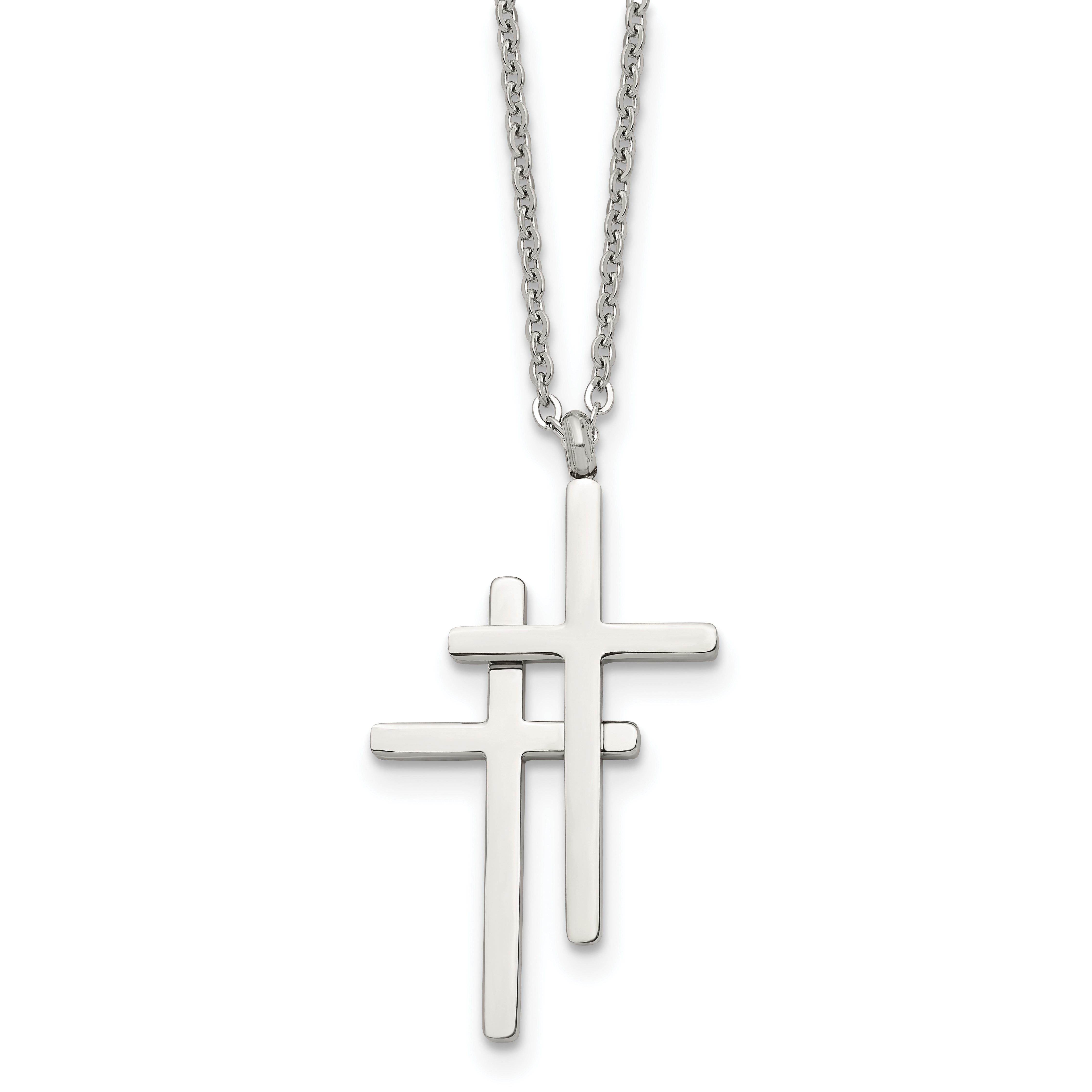 Stainless Steel Polished Double Cross 18in Necklace Main image
