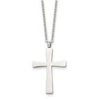Chisel Stainless Steel Polished Large Cross Pendant on an 18 inch Cable Chain Necklace