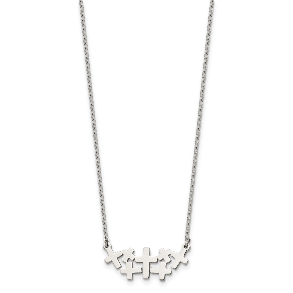 Stainless Steel Brushed and Polished Multi Cross 17.5in Necklace