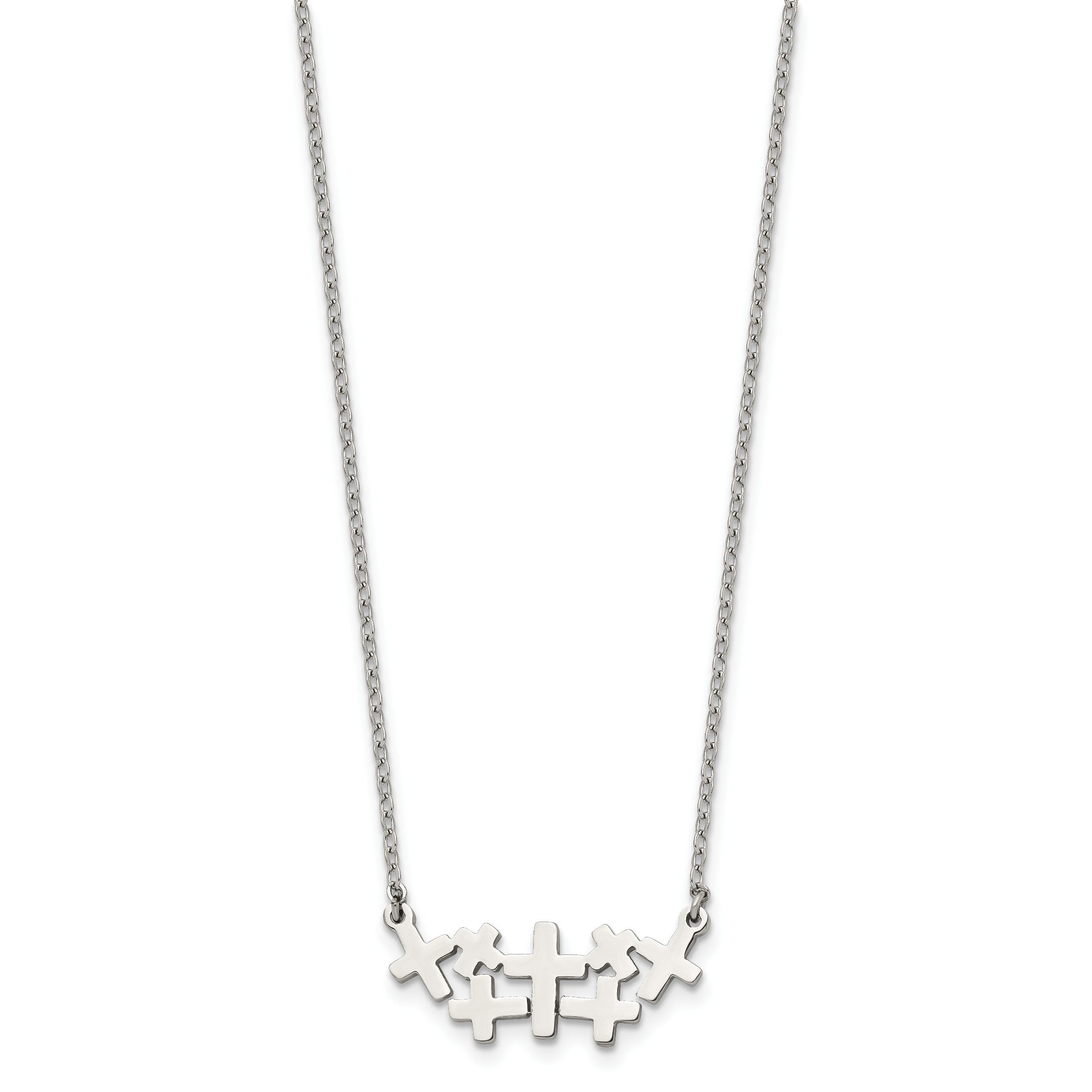 Stainless Steel Brushed and Polished Multi Cross 17.5in Necklace