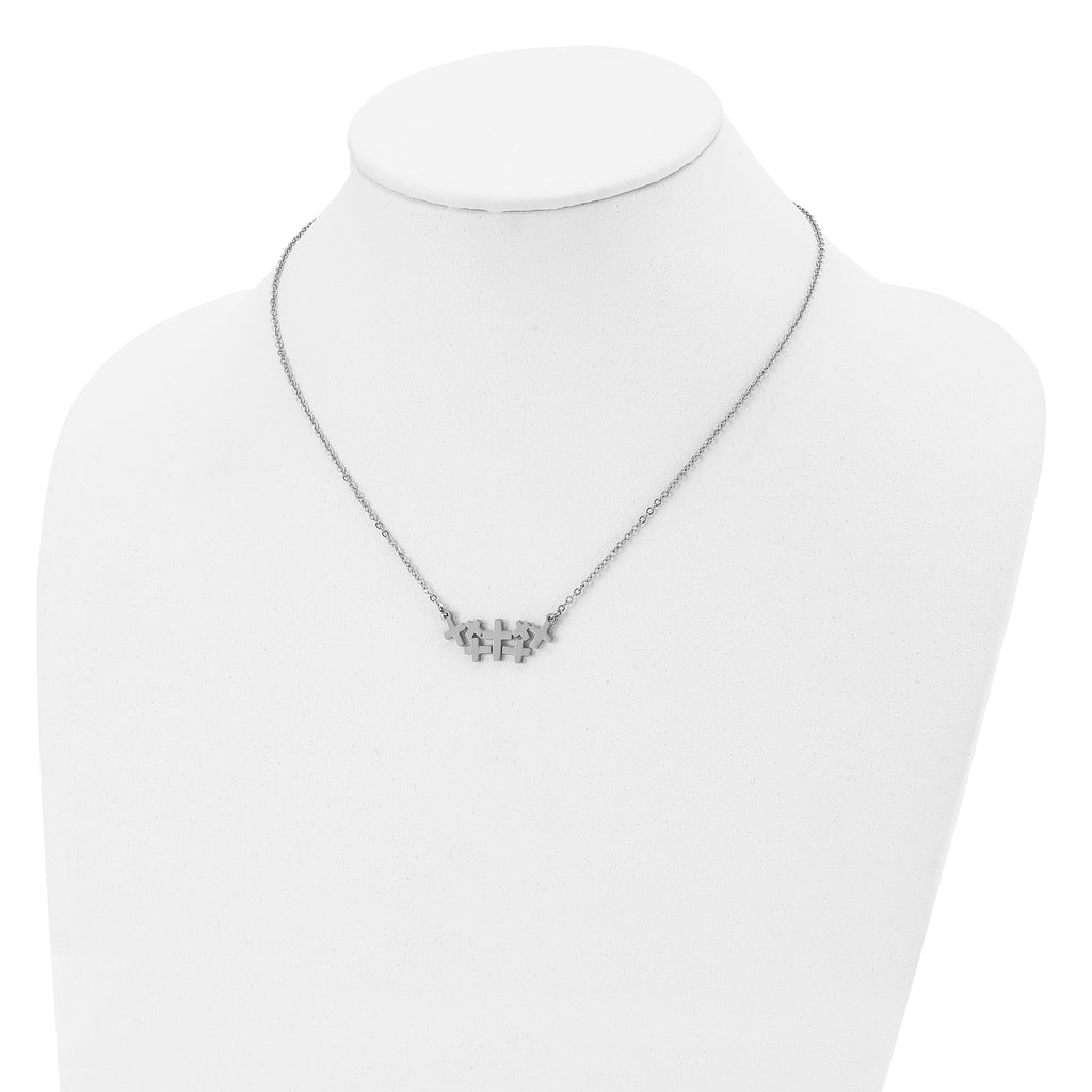 Stainless Steel Brushed and Polished Multi Cross 17.5in Necklace
