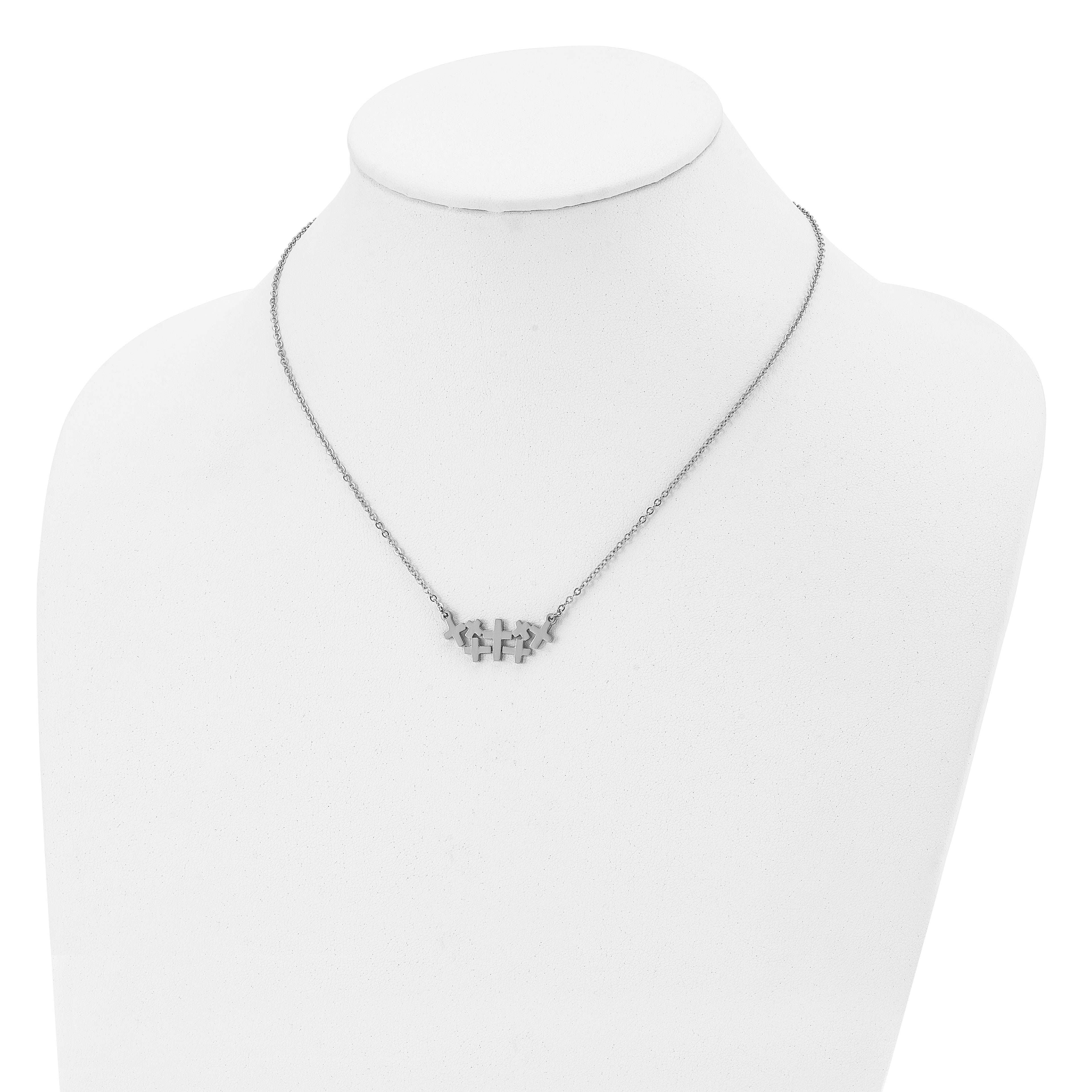 Stainless Steel Brushed and Polished Multi Cross 17.5in Necklace