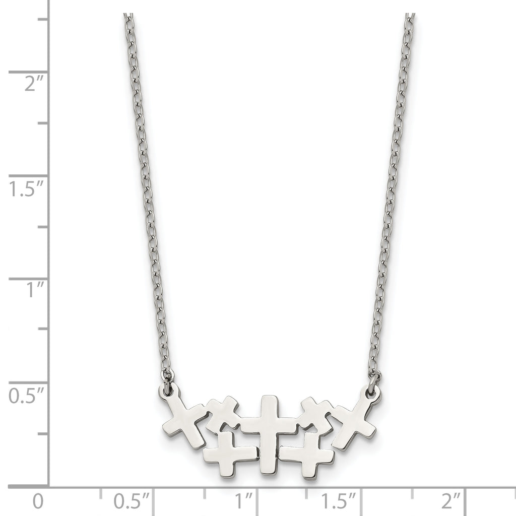 Stainless Steel Brushed and Polished Multi Cross 17.5in Necklace