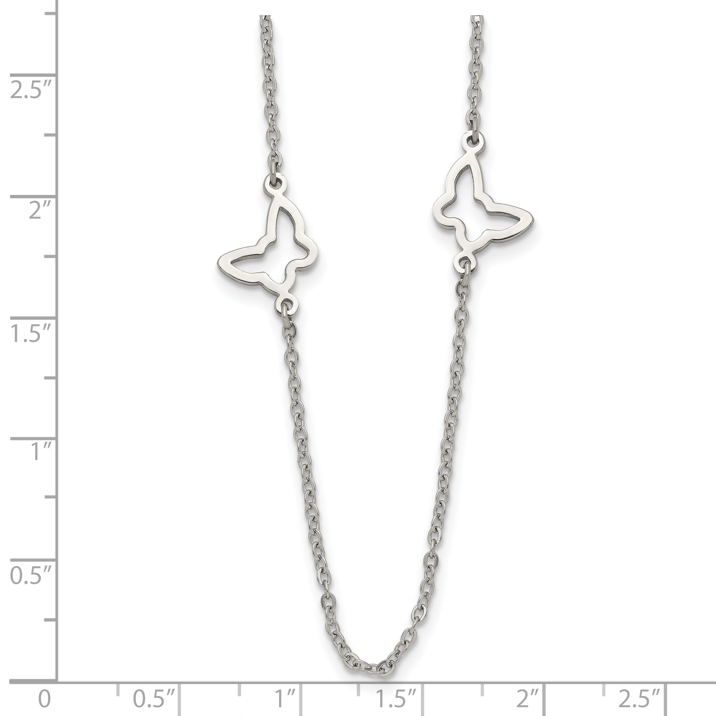 Stainless Steel Polished Butterflies 33in Necklace