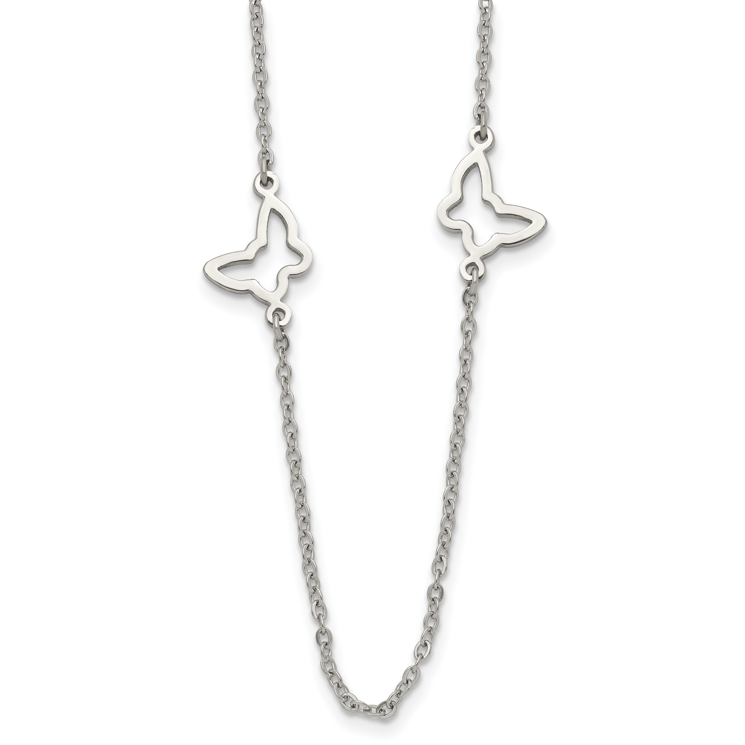 Stainless Steel Polished Butterflies 33in Necklace Main image