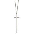 Chisel Stainless Steel Polished Long Cross Pendant on a 30 inch Cable Chain Necklace