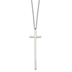 Chisel Stainless Steel Polished Long Cross Pendant on a 30 inch Cable Chain Necklace