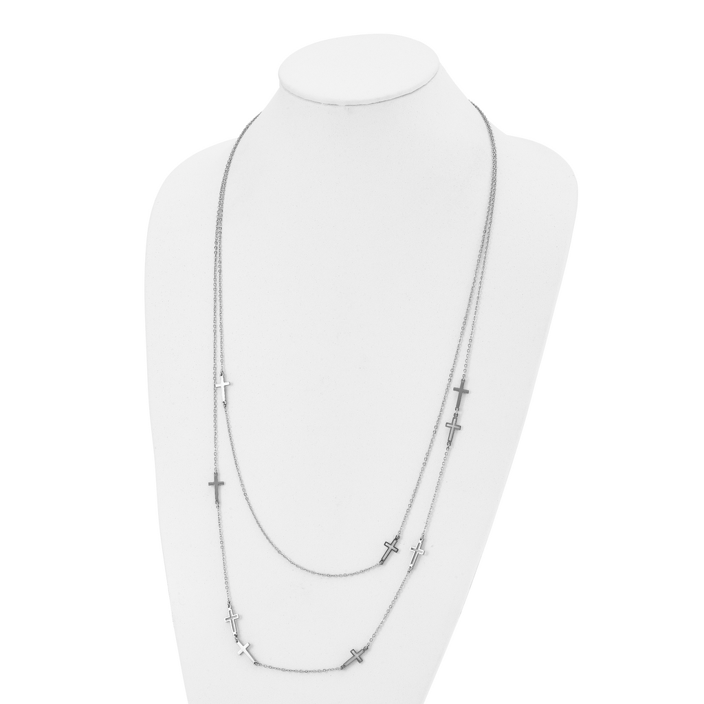 Two-Strand Cross Necklace in Stainless Steel