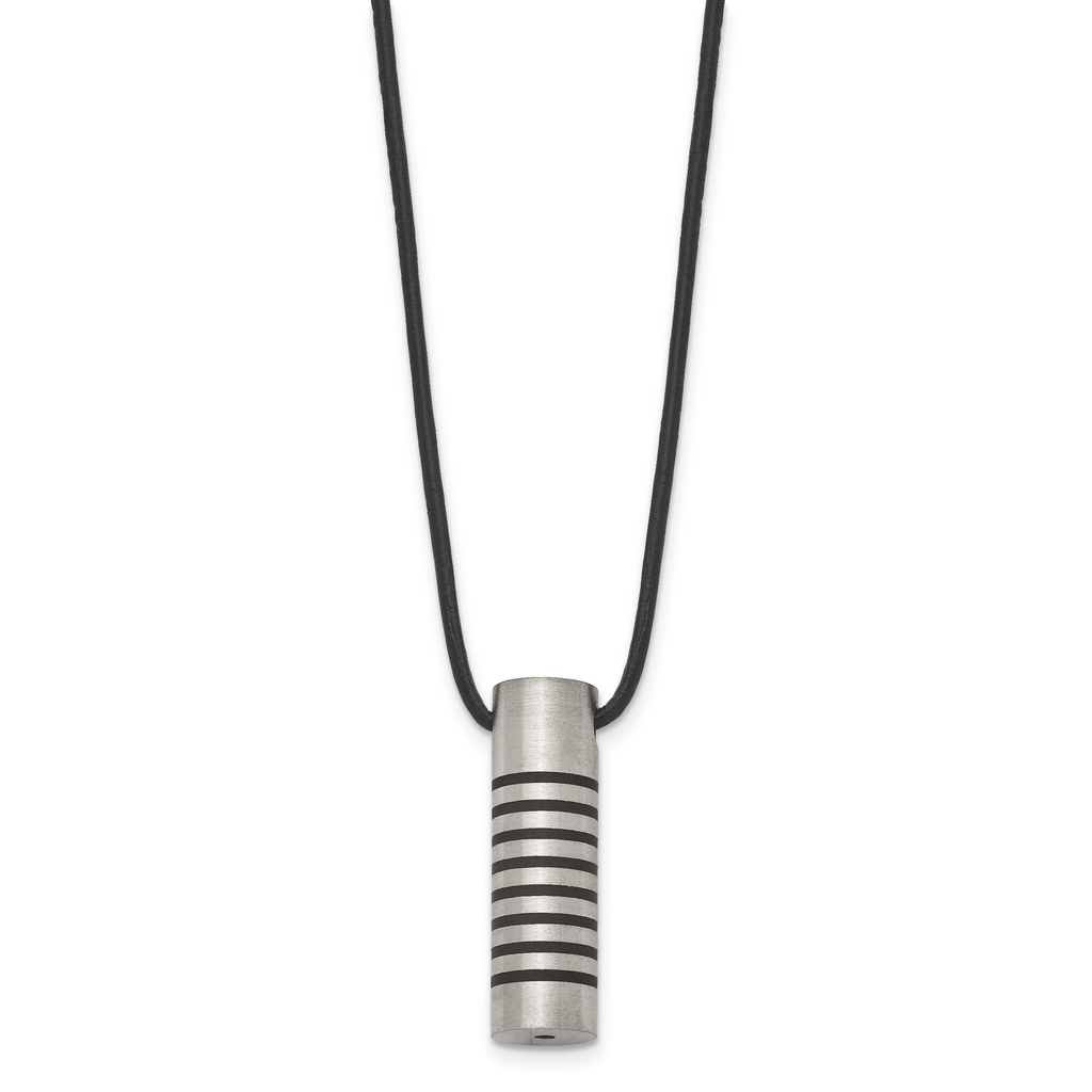 Cylinder Pendant Necklace in Stainless Steel & Leather
