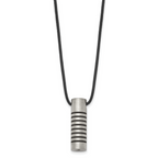 Cylinder Pendant Necklace in Stainless Steel & Leather