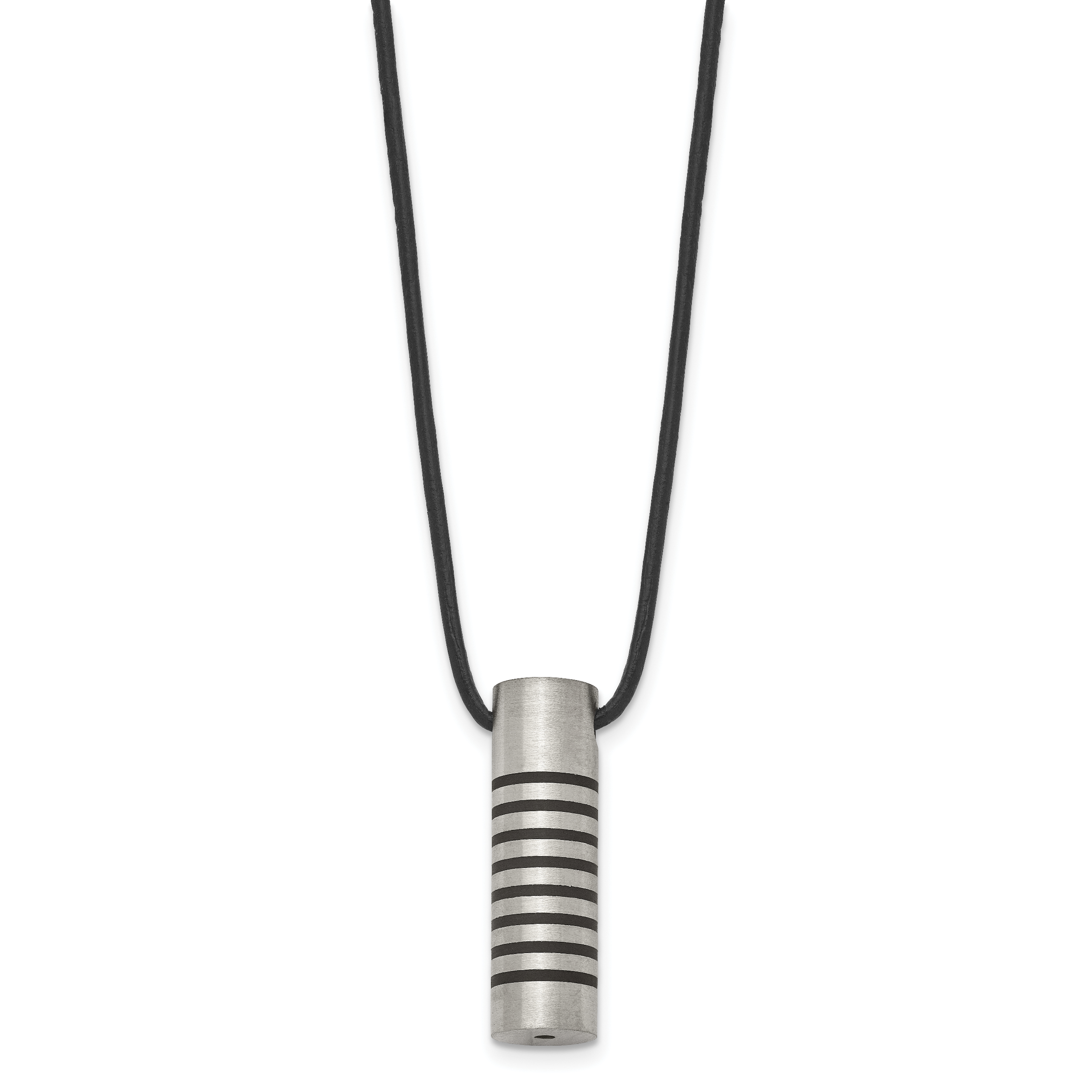 Cylinder Pendant Necklace in Stainless Steel & Leather