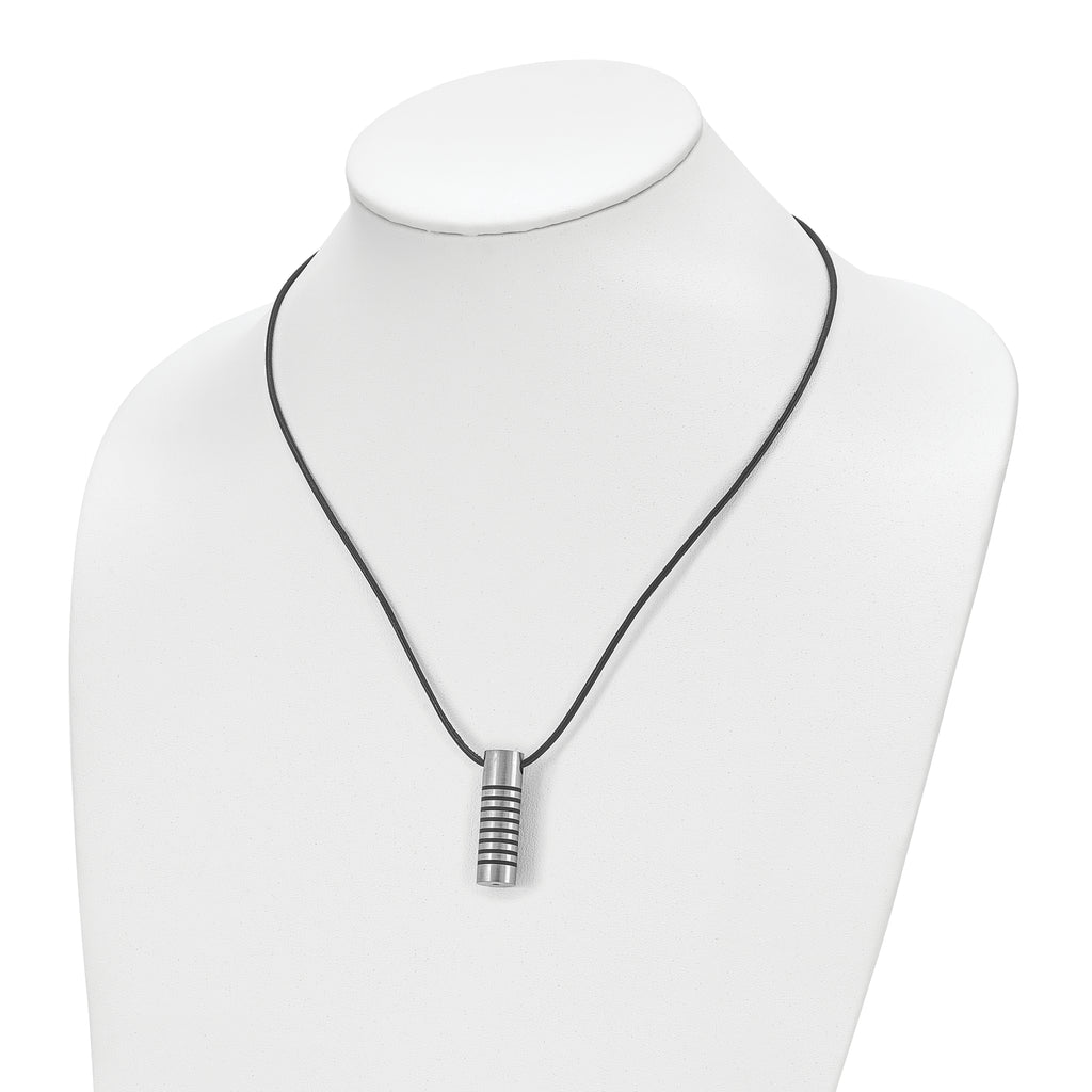 Cylinder Pendant Necklace in Stainless Steel & Leather
