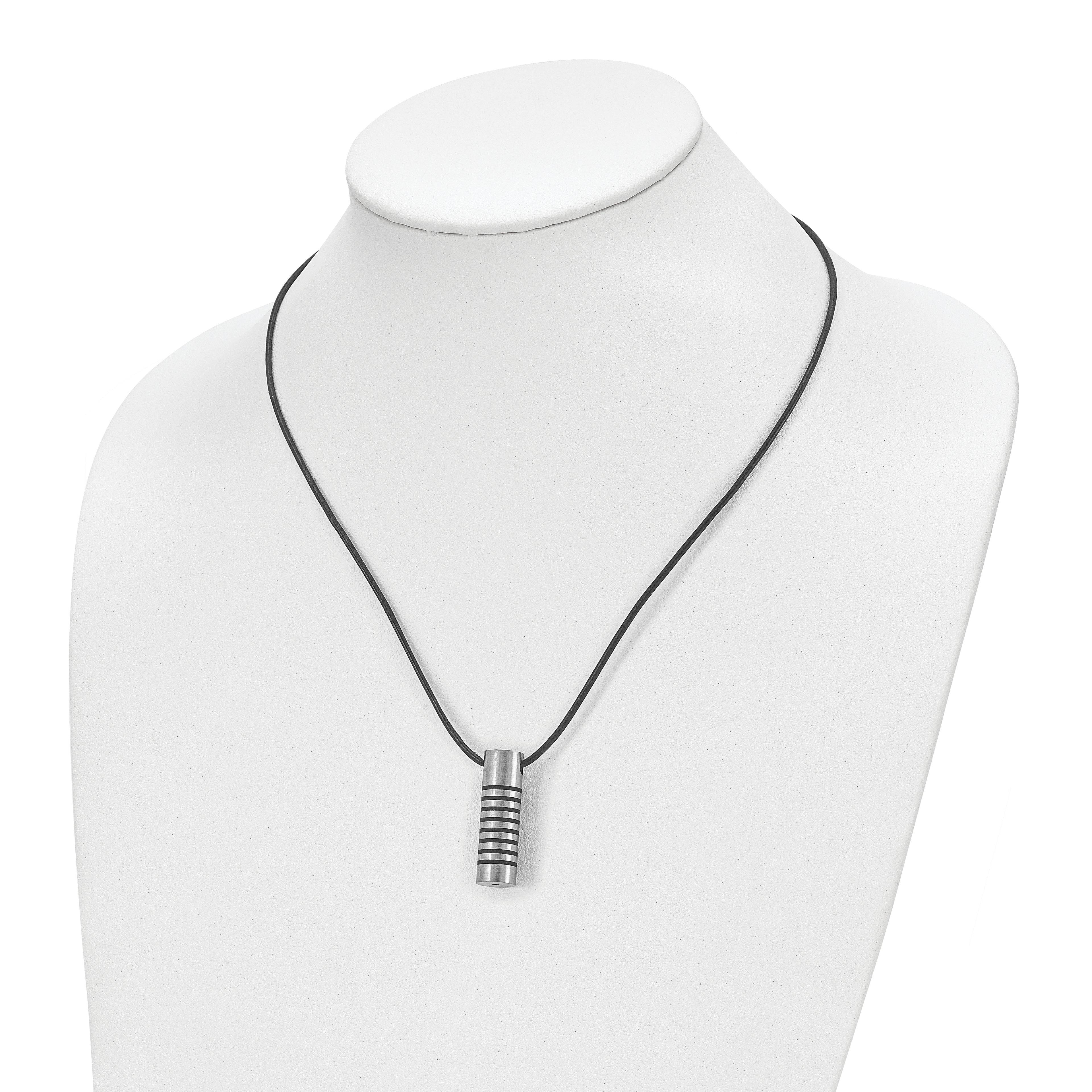 Cylinder Pendant Necklace in Stainless Steel & Leather