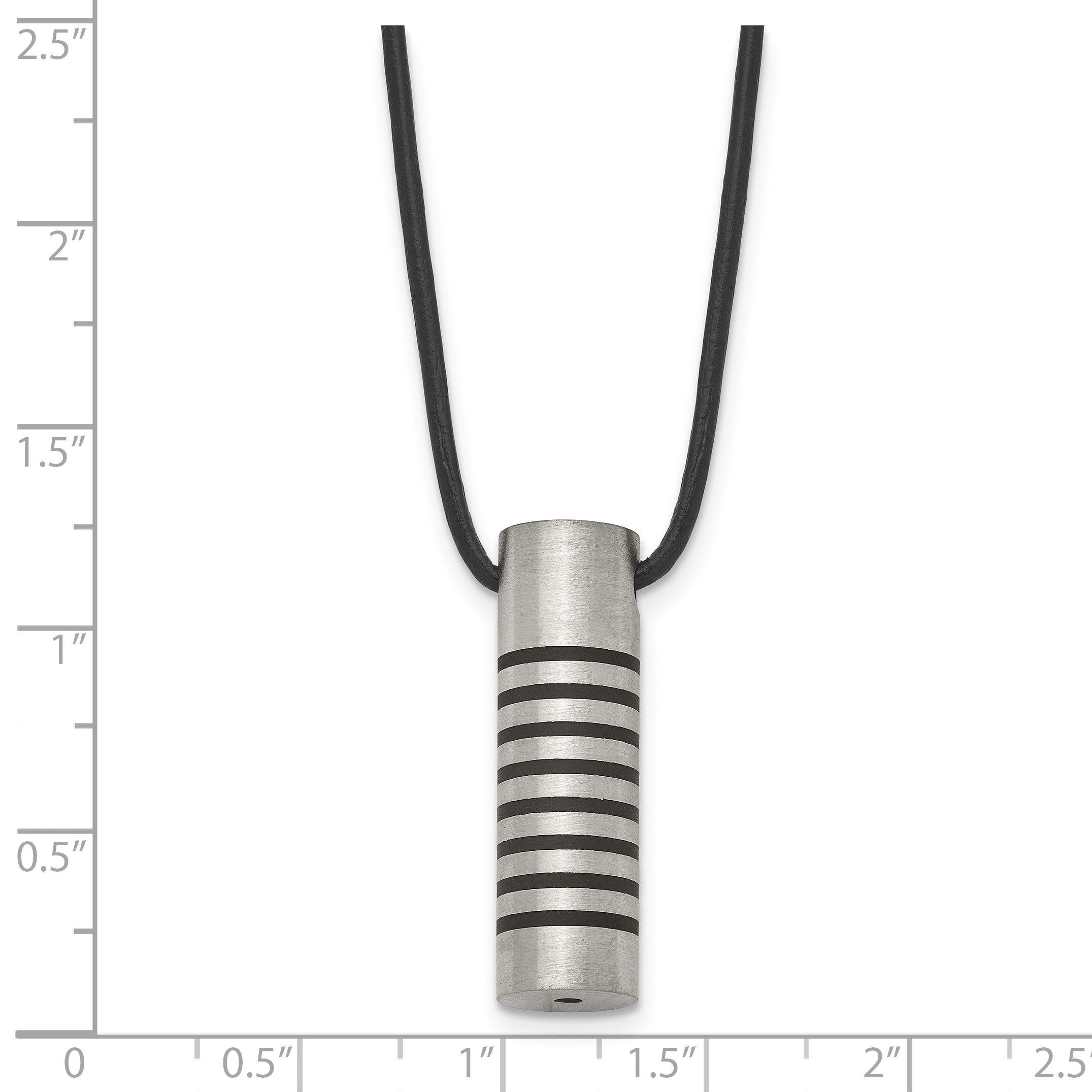 Chisel Stainless Steel Brushed and Polished with Black Rubber Cylinder on an 18 inch Leather Cord Necklace