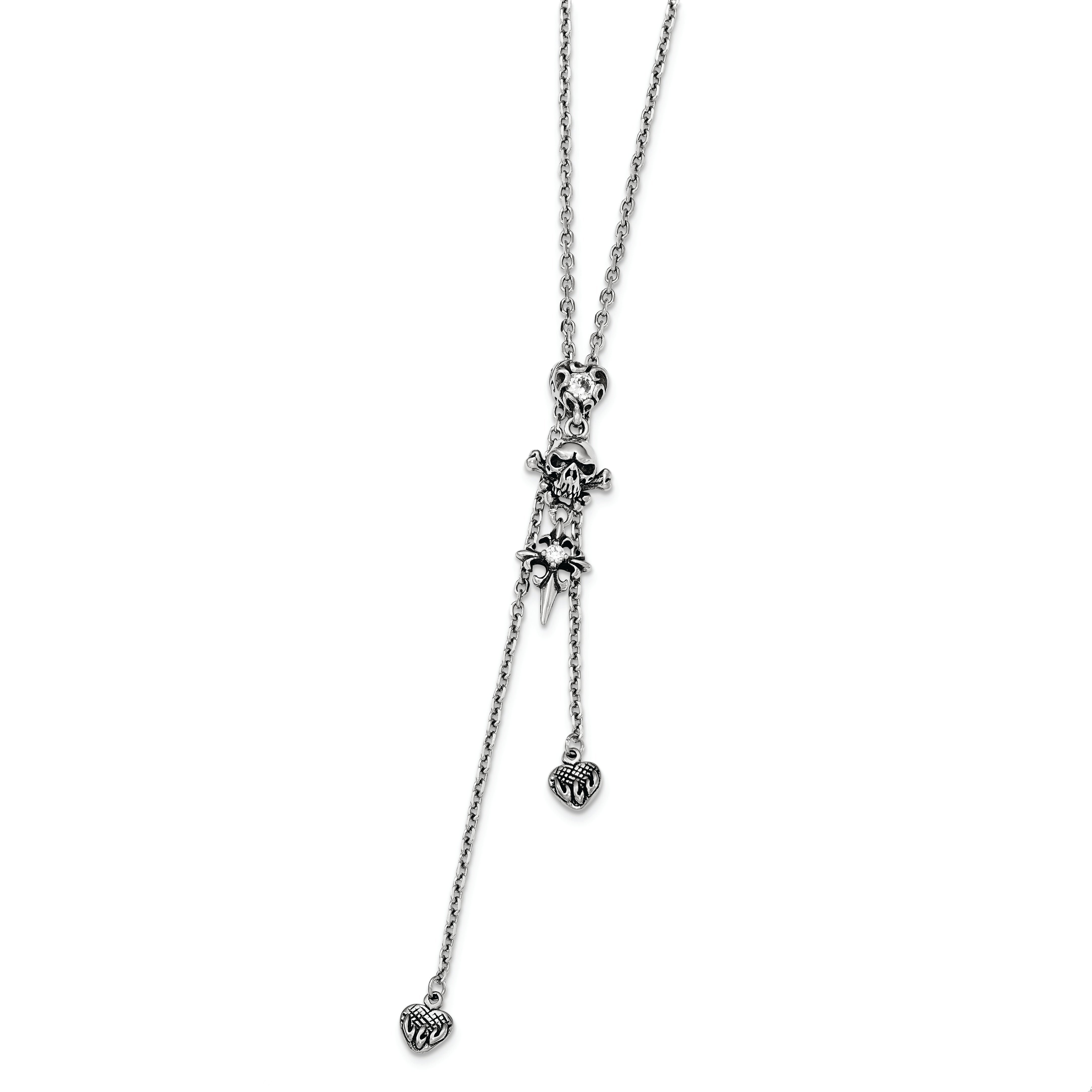 Sophia Jewelers Stainless Steel Polished CZ Skull Heart Adjustable Necklace Secondary image
