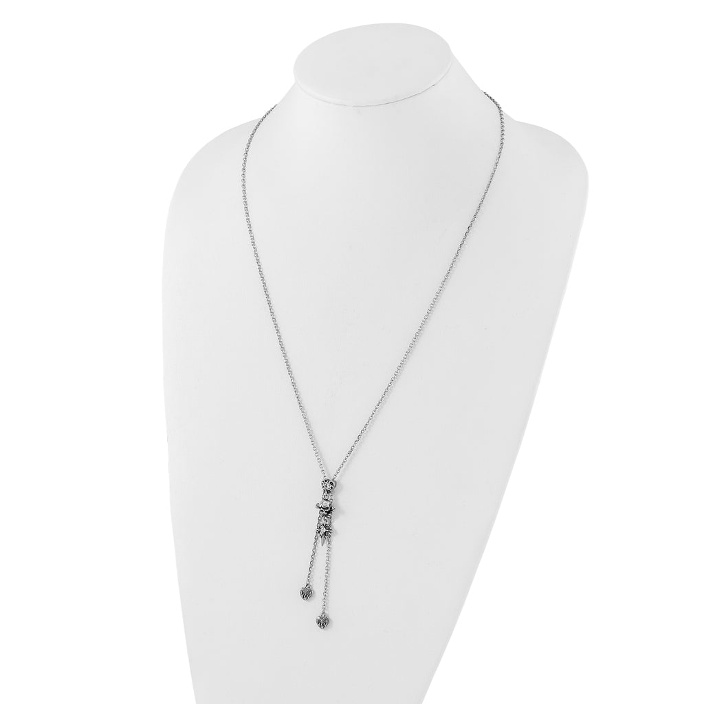 Sophia Jewelers Stainless Steel Polished CZ Skull Heart Adjustable Necklace