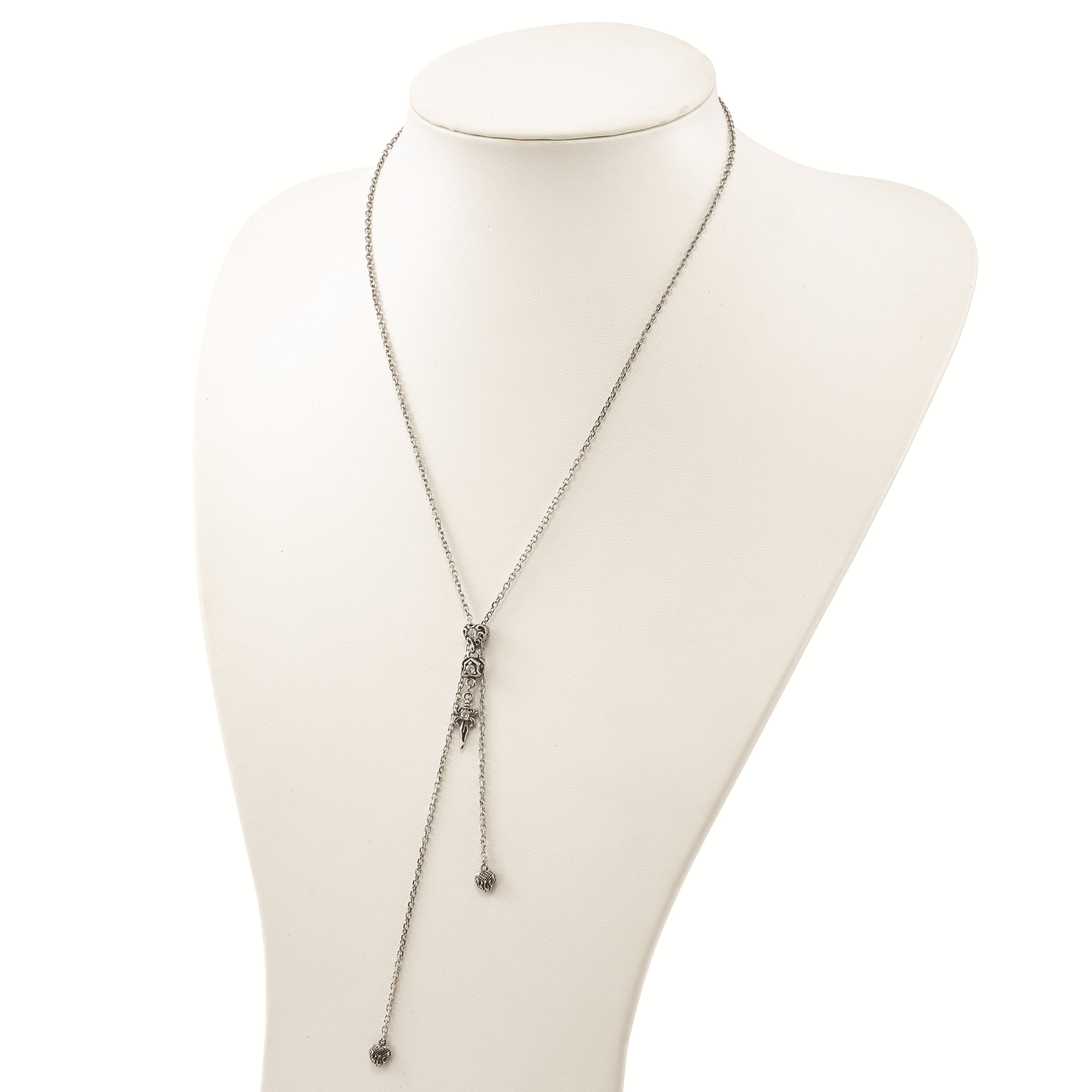 Sophia Jewelers Gothic Hearts & Sword CZ Adjustable Stainless Steel Necklace