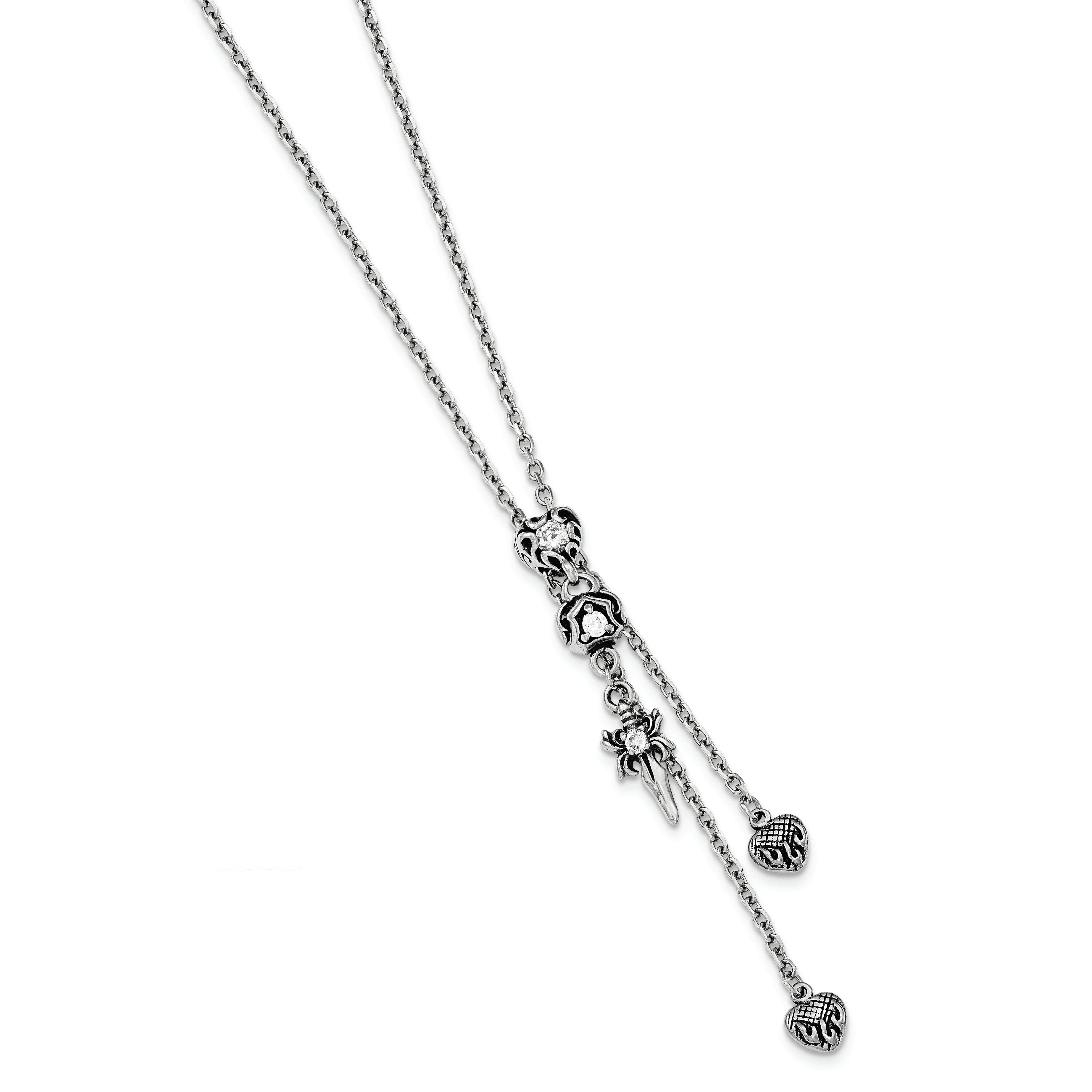 Sophia Jewelers Gothic Hearts & Sword CZ Adjustable Stainless Steel Necklace Secondary image