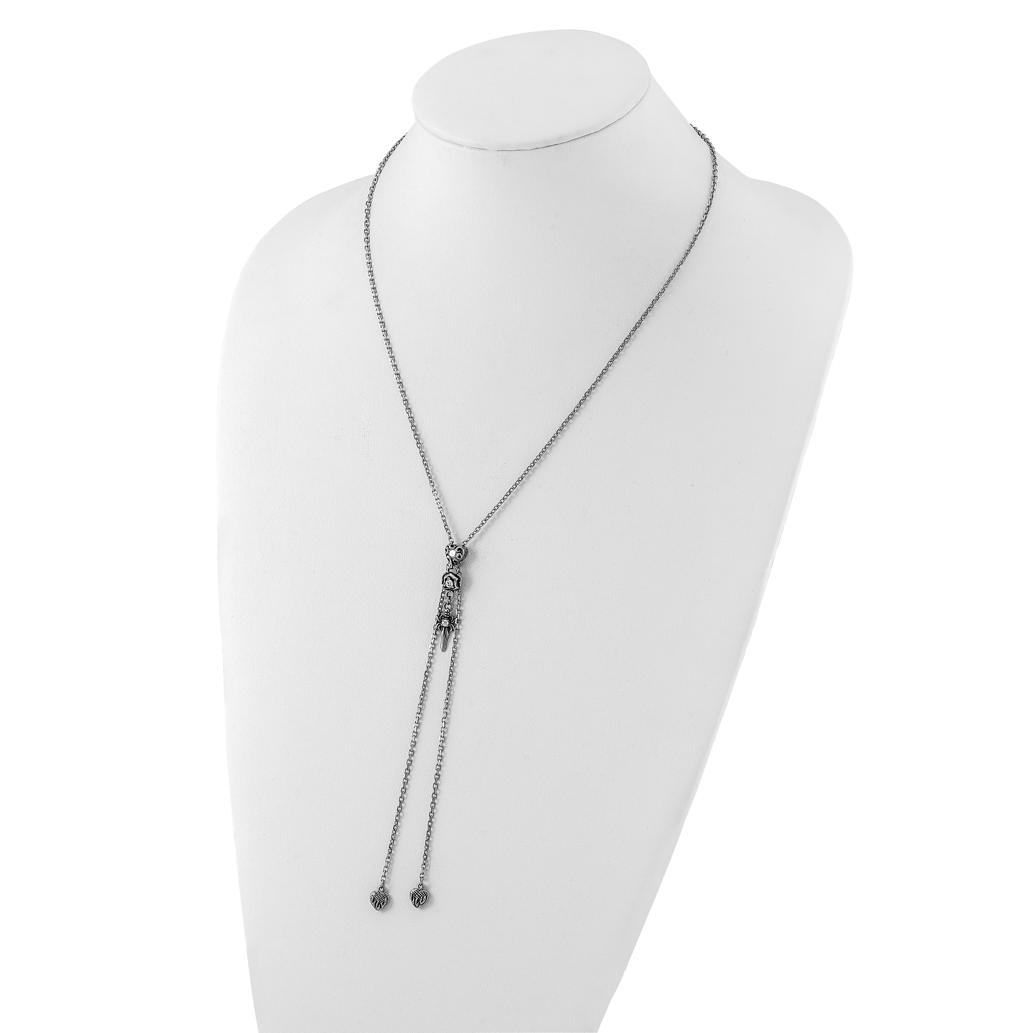 Sophia Jewelers Gothic Hearts & Sword CZ Adjustable Stainless Steel Necklace