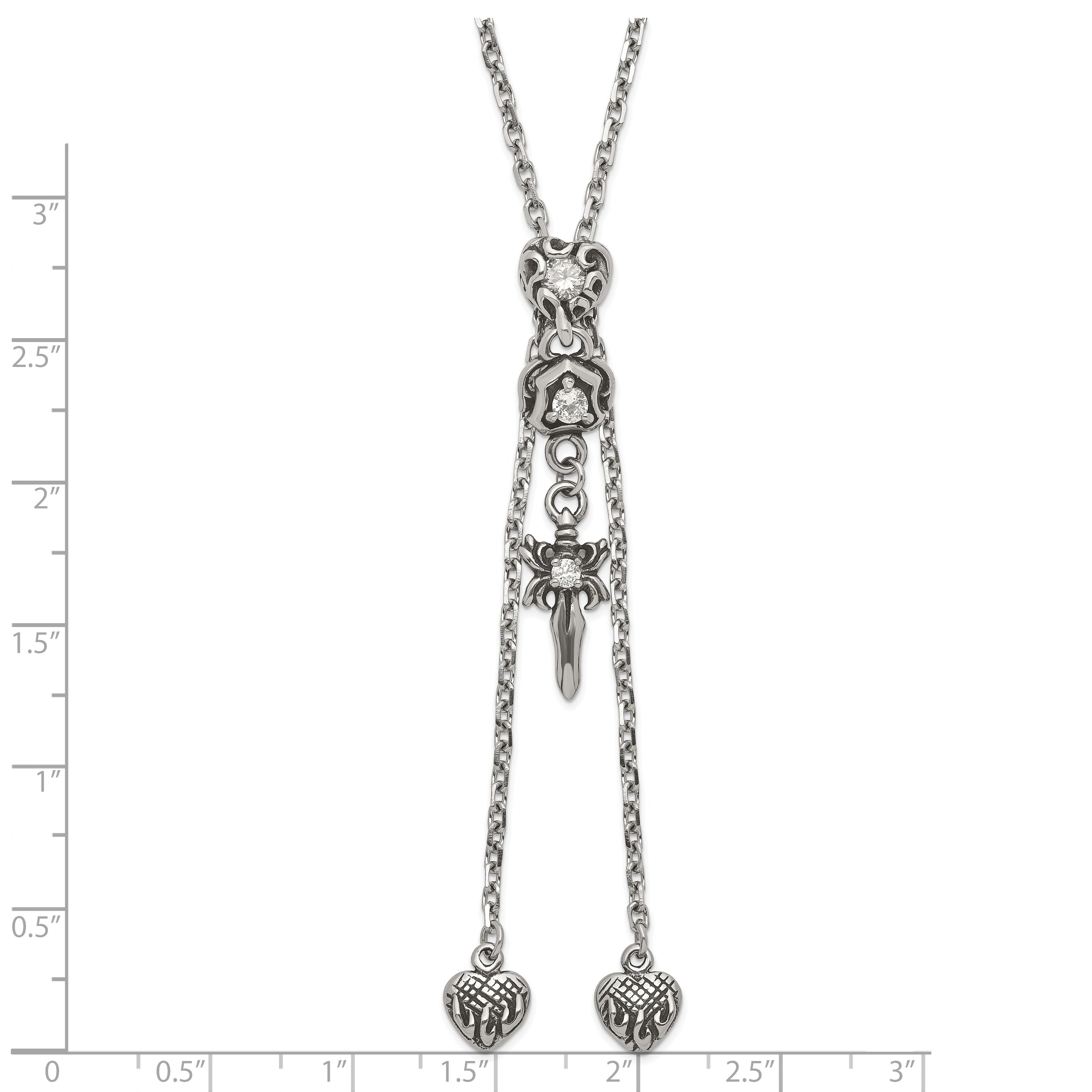 Sophia Jewelers Gothic Hearts & Sword CZ Adjustable Stainless Steel Necklace