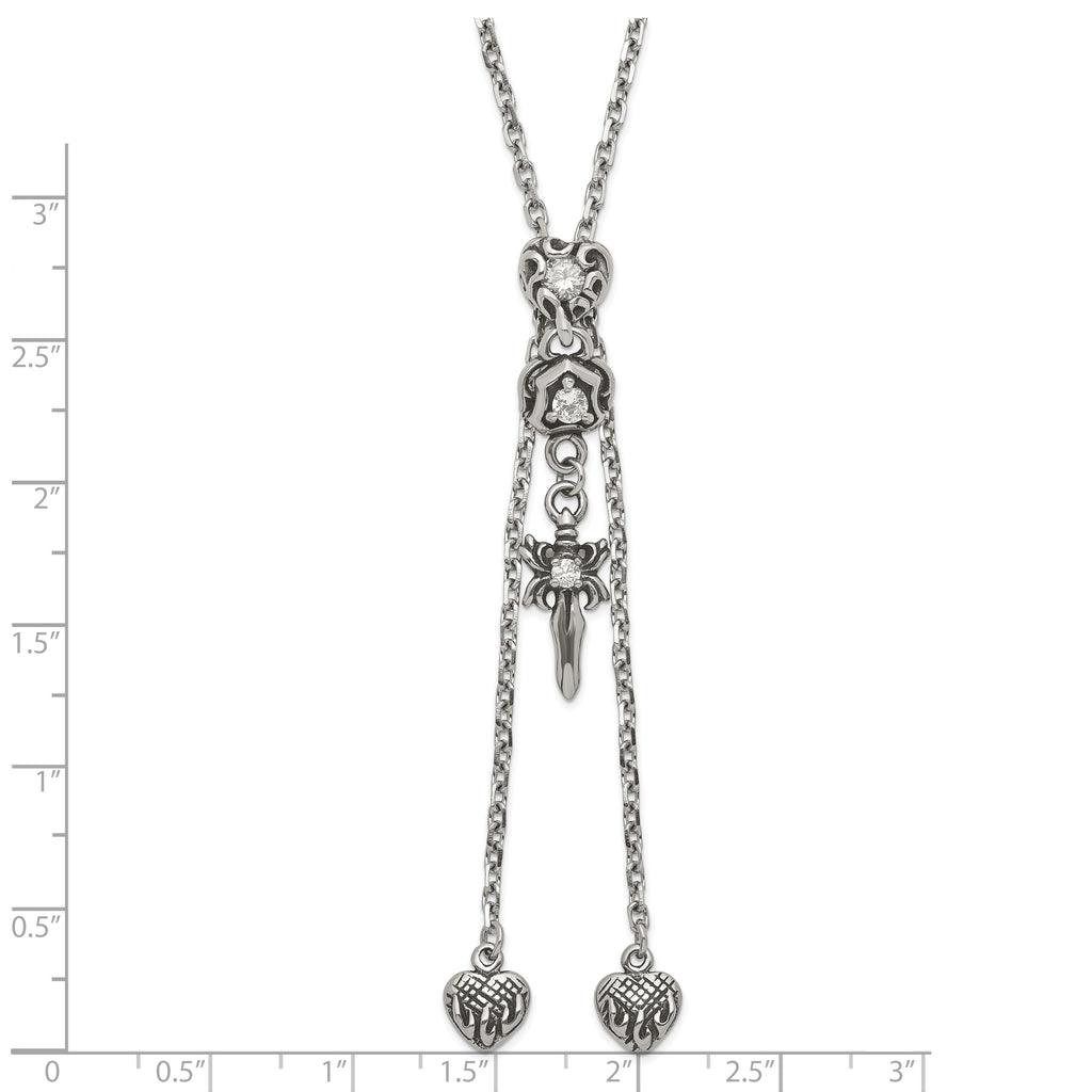 Sophia Jewelers Gothic Hearts & Sword CZ Adjustable Stainless Steel Necklace