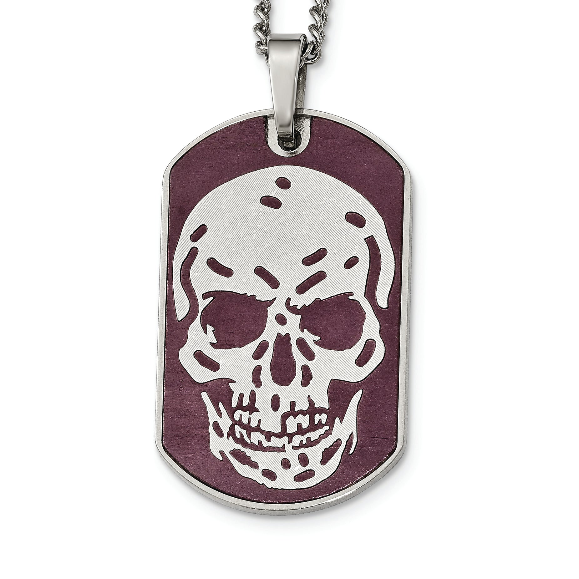 Stainless Steel Polished Brown IP-plated Skull Dog Tag 24 inch Necklace Secondary image