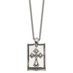 Stainless Steel Antiqued and Polished Cross Dog Tag 24in Necklace