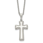 Chisel Stainless Steel Polished Medium Pillow Cross Pendant on an 18 inch Cable Chain Necklace