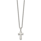Chisel Stainless Steel Polished Small Pillow Cross Pendant on an 18 inch Cable Chain Necklace