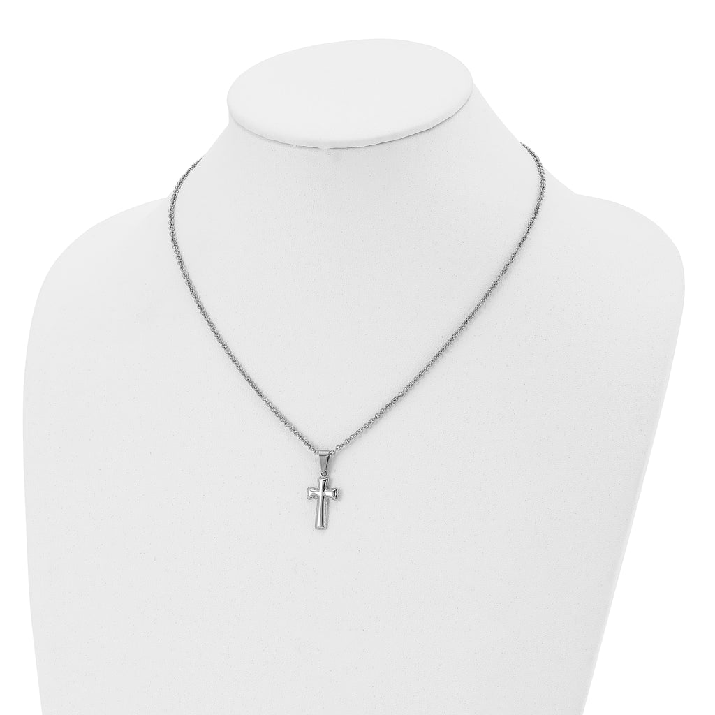 Chisel Stainless Steel Polished Small Pillow Cross Pendant on an 18 inch Cable Chain Necklace