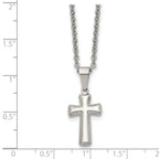 Chisel Stainless Steel Polished Small Pillow Cross Pendant on an 18 inch Cable Chain Necklace
