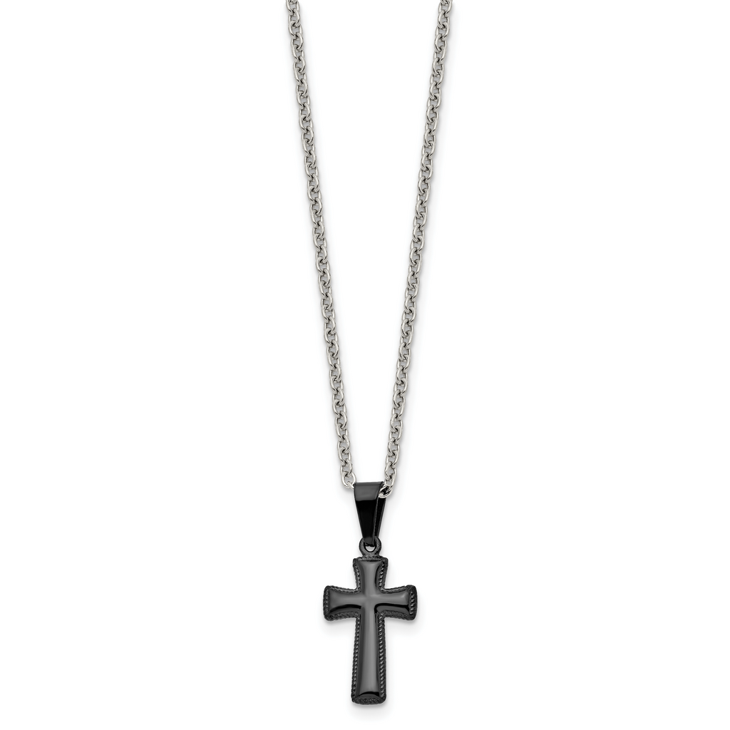 Black Pillow Cross Pendant Necklace in Stainless Steel