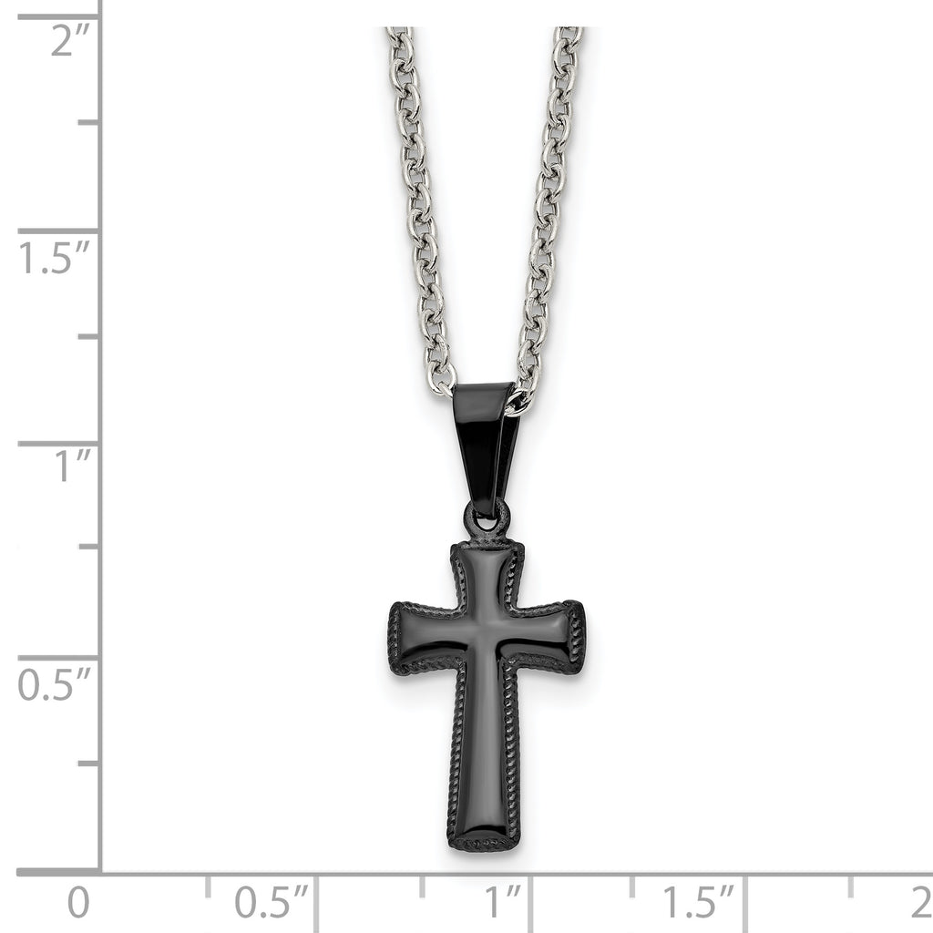 Black Pillow Cross Pendant Necklace in Stainless Steel