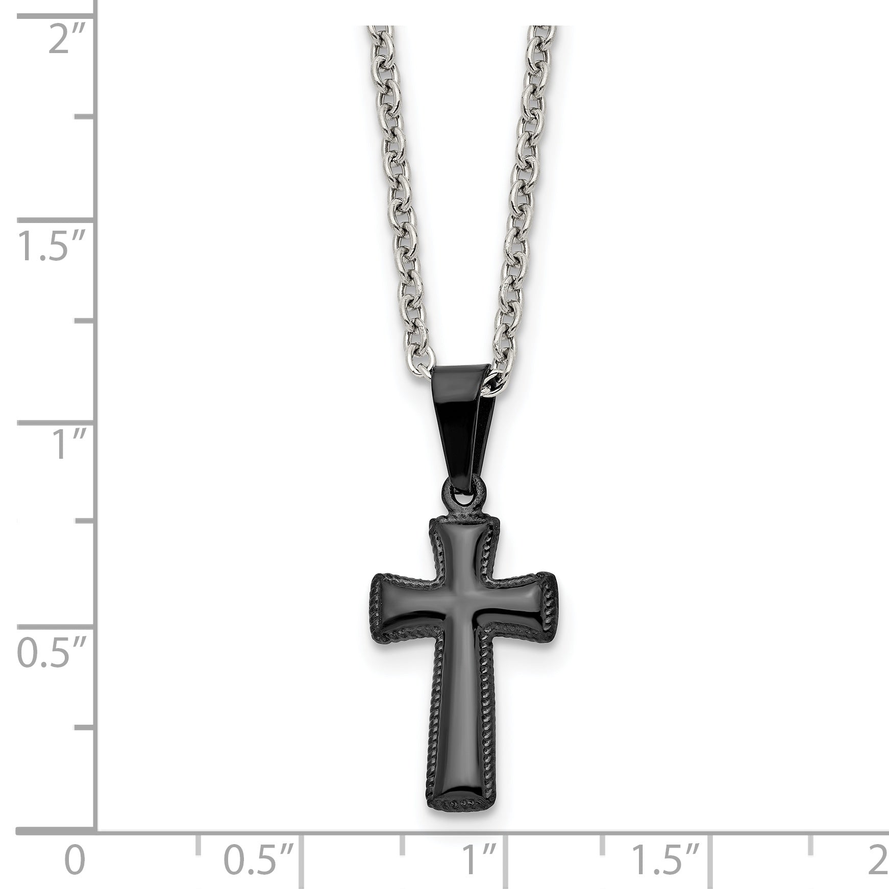 Black Pillow Cross Pendant Necklace in Stainless Steel
