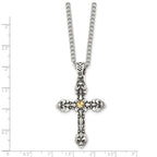 Stainless Steel Antiqued and Polished Yellow IP-plated Cross 24in Necklace