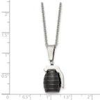 Stainless Steel Polished and Textured Black IP-plated Grenade Necklace