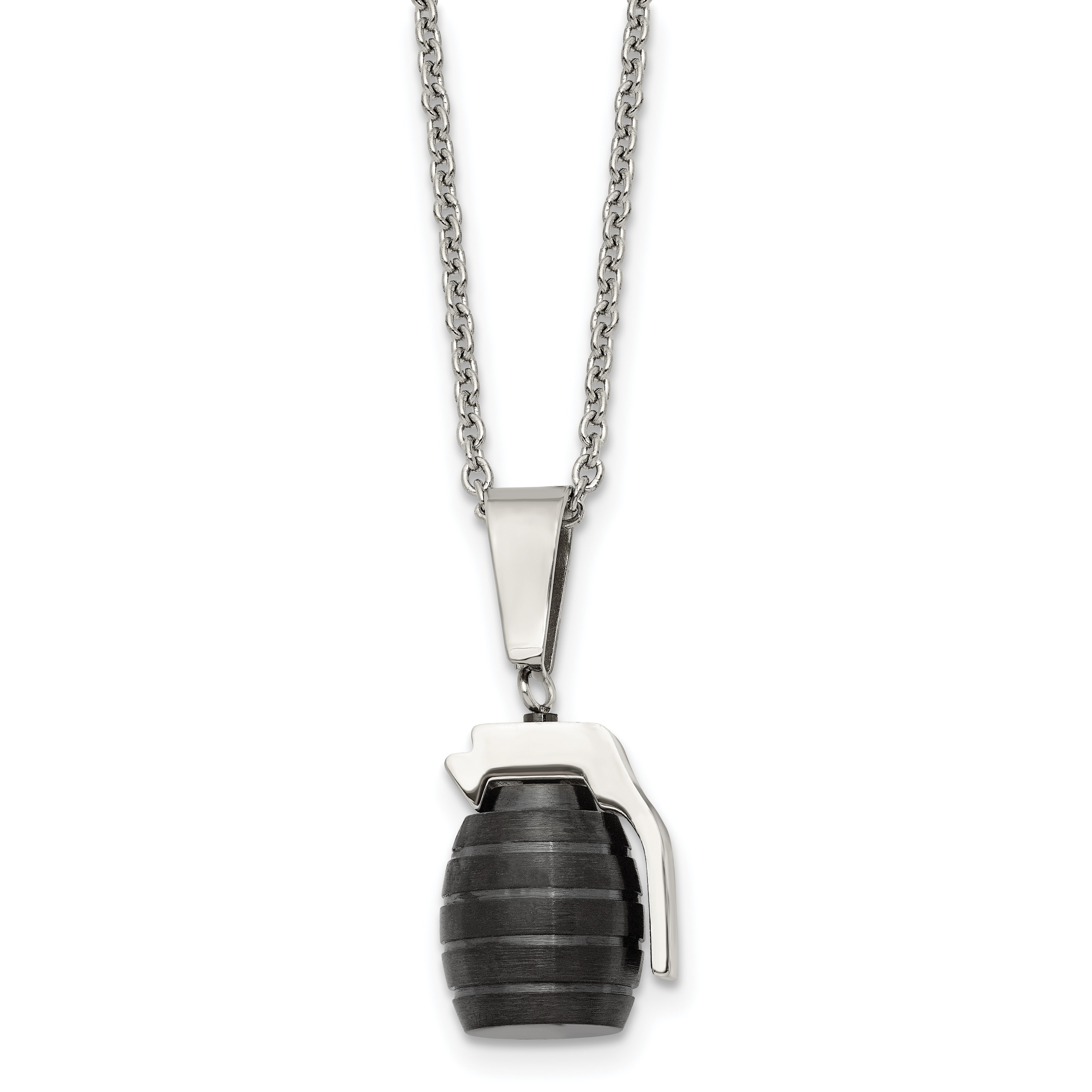 Stainless Steel Polished and Textured Black IP-plated Grenade Necklace Main image
