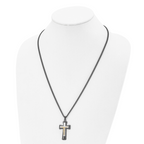 Chisel Stainless Steel Polished Black IP-plated, Gold-plated and Silver-Plated Brass Crucifix on a 24 inch Curb Chain Necklace
