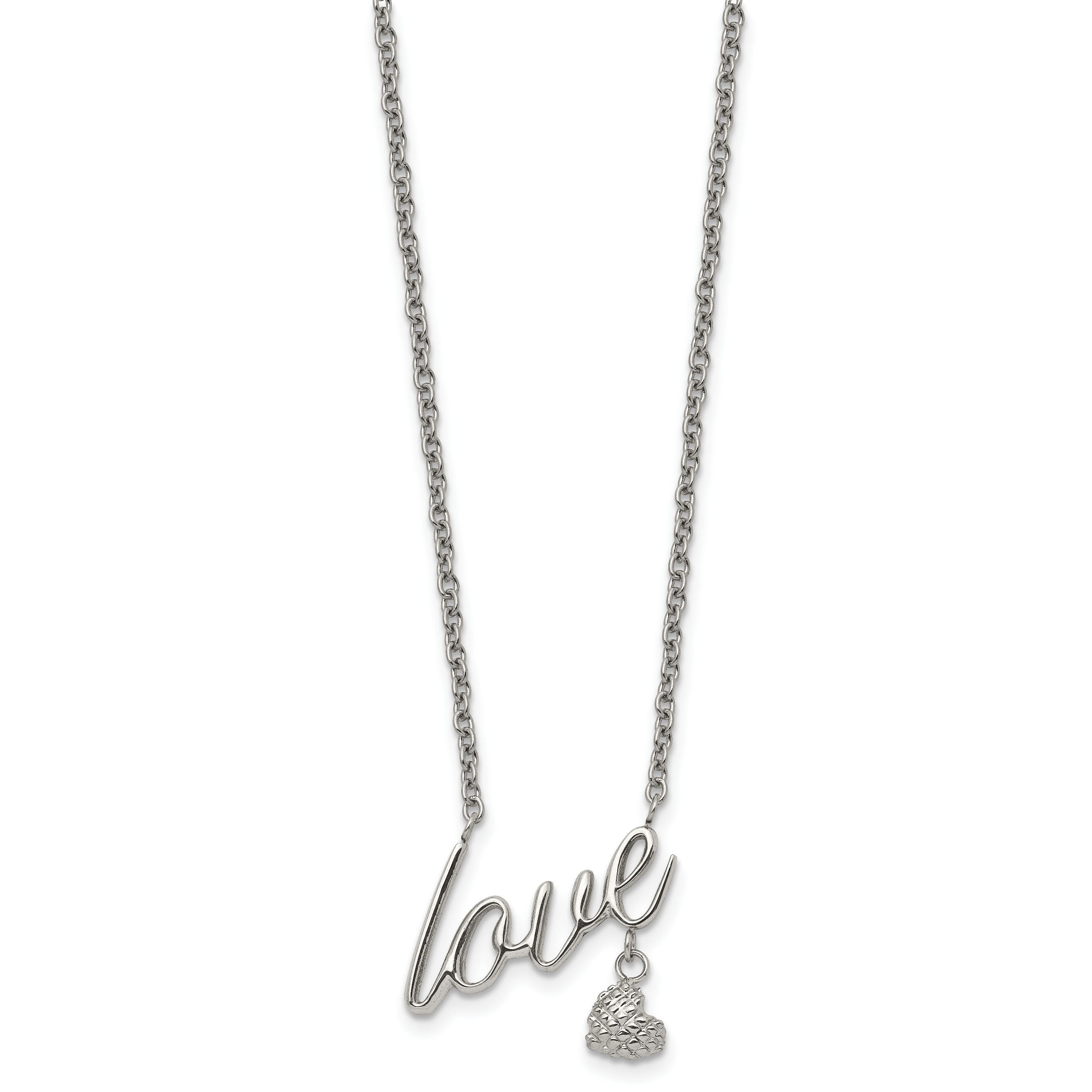 Polished & Textured LOVE Necklace in Stainless Steel
